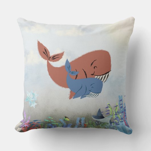 Mama & Baby Whale Throw Pillow  Kussen (Voorkant)