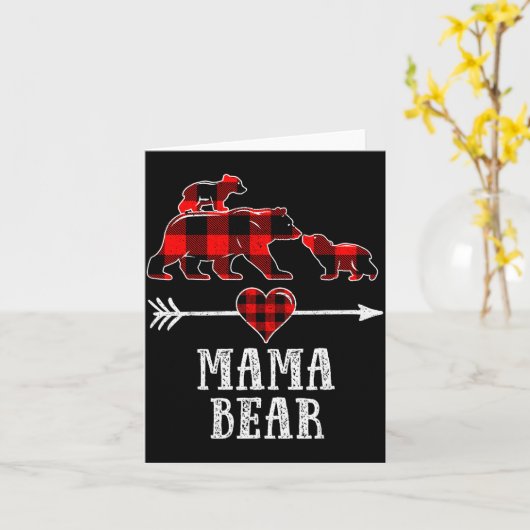 Mama Bear 2 Cubs Shirt, Christmas Mama Bear Plaid  Kaart (Gele Bloem)