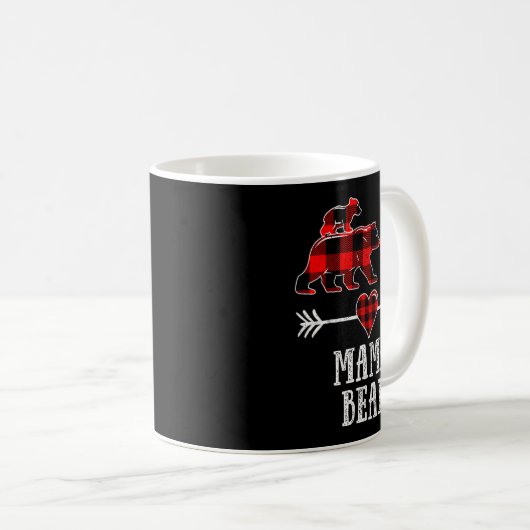 Mama Bear 2 Cubs Shirt, Christmas Mama Bear Plaid  Koffiemok (Voorkant rechts)