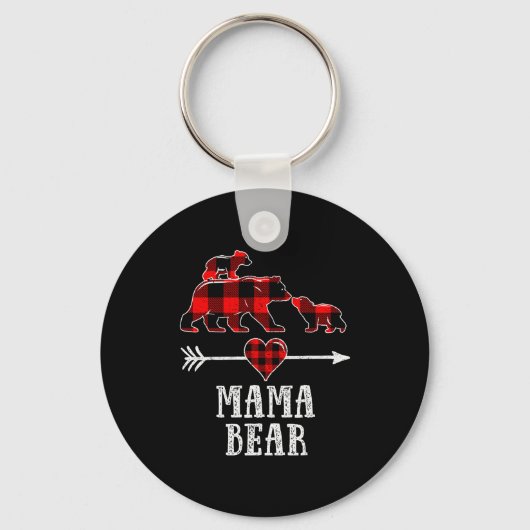 Mama Bear 2 Cubs Shirt, Christmas Mama Bear Plaid  Sleutelhanger (Voorkant)