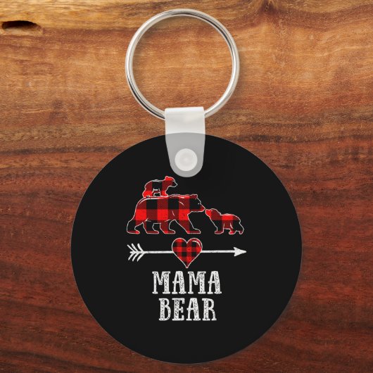 Mama Bear 2 Cubs Shirt, Christmas Mama Bear Plaid  Sleutelhanger (Voorkant)