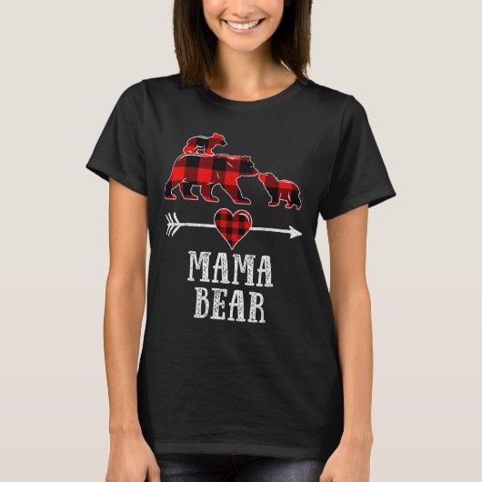 Mama Bear 2 Cubs Shirt, Christmas Mama Bear Plaid  T-shirt (Voorkant)