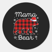 Mama Bear Christmas Pajamas Red Plaid Buffalo Fami Ronde Sticker (Voorkant)
