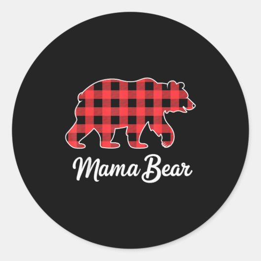 Mama Bear Christmas Red Buffalo Plaid Family Match Ronde Sticker (Voorkant)