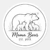 Mama Bear EST 2025 Circle Logo Line Art Ronde Sticker (Voorkant)