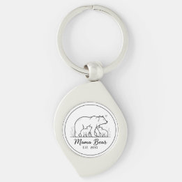 Mama Bear EST 2025 Circle Logo Line Art Sleutelhanger