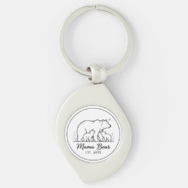 Mama Bear EST 2025 Circle Logo Line Art Sleutelhanger