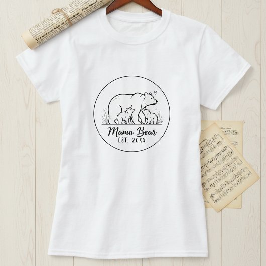 Mama Bear EST 2025 Circle Logo Line Art T-shirt