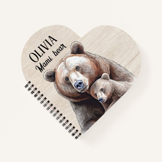 Mama Bear Heart-Shaped Personalized Notebook Notitieboek (Voorkant)