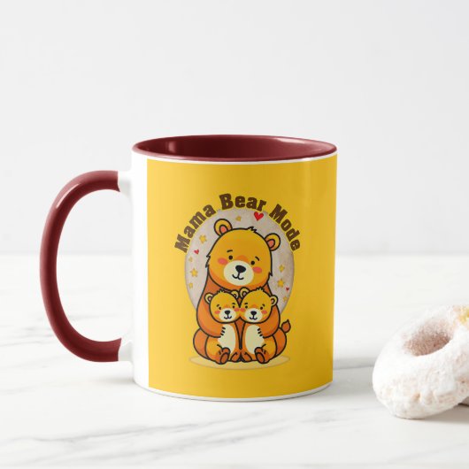 Mama Bear Mode – Cute Mother Bear Illustration Mok (Met donut)