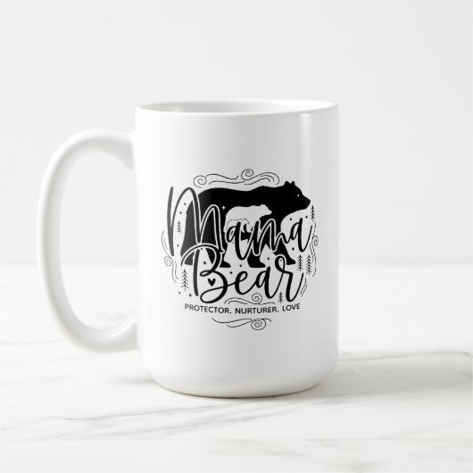 Mama Bear Protector Black & White Script Mama Bear Koffiemok (Links)