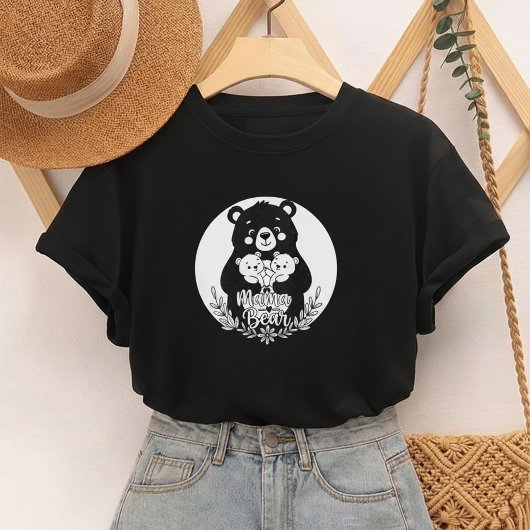 Mama Bear with Two Cubs Heart Line Art Design T-shirt