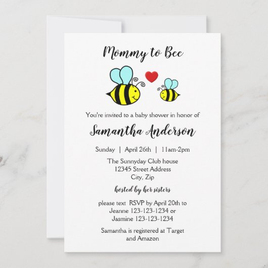 Mama Bee - Baby Shower Uitnodiging (Voorkant)