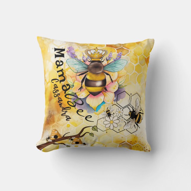 Mama Bee-Mama's Little Blessing-Children's Name Kussen (Voorkant)