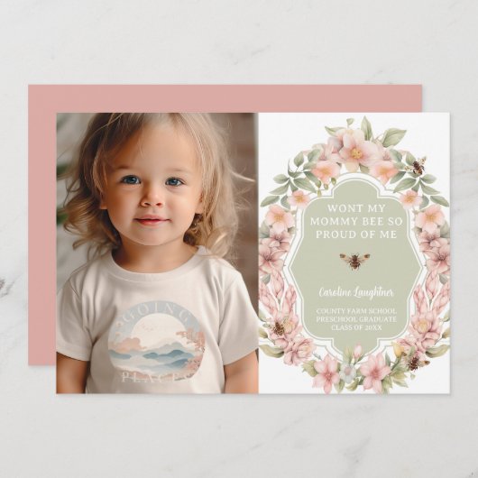 Mama Bee Proud Preschool Afstuderen Aankondiging (Voorkant / Achterkant)