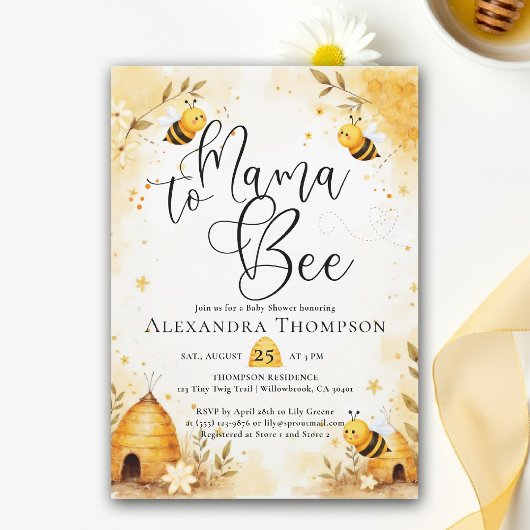 Mama Bee Summer Hive Bumblebee Script Baby Shower Kaart
