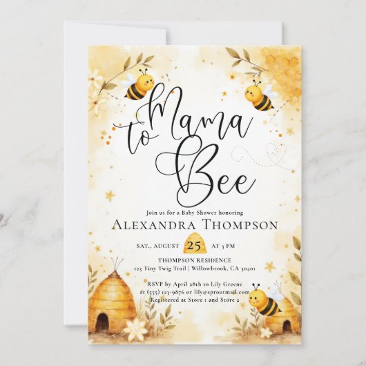 Mama Bee Summer Hive Bumblebee Script Baby Shower Kaart (Voorkant)
