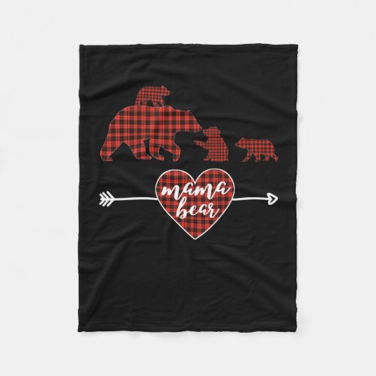Mama Beer 3 Cubs red plaid kerstmoeder Fleece Deken (Voorkant)