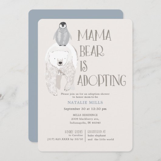 Mama Beer Adoption Blue Boy Baby shower Kaart (Voorkant / Achterkant)