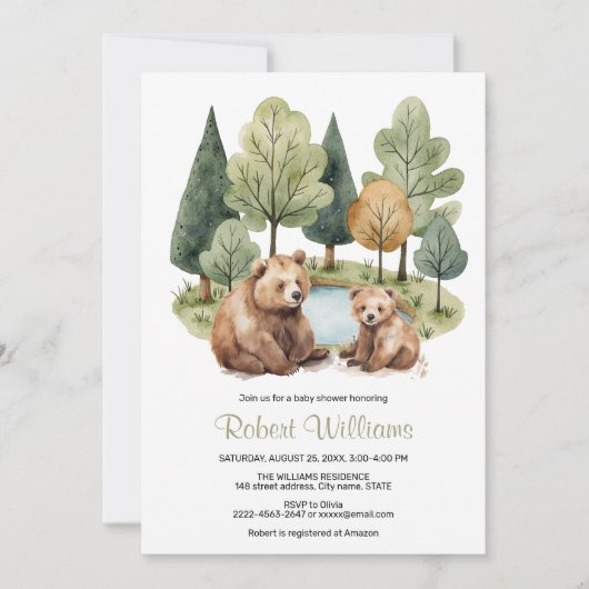 Mama beer avontuur wacht op baby shower uitnodigin kaart (Voorkant)