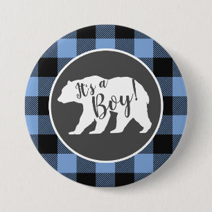 Mama Beer Baby shower Woodland Lodge Boy Blue Ronde Button 7,6 Cm