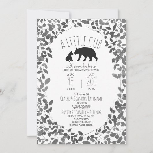 Mama + Beer Cub Black + White Foliage Baby shower Kaart (Voorkant)