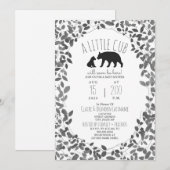 Mama + Beer Cub Black + White Foliage Baby shower Kaart (Voorkant / Achterkant)