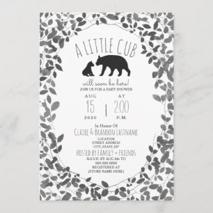 Mama + Beer Cub Black + White Foliage Baby shower Kaart