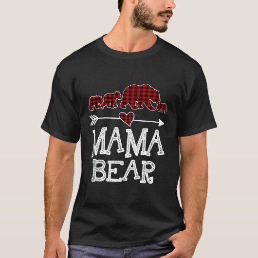 Mama Beer Drie Cubs Rood Plaid Mama Pyjama T-shirt (Voorkant)