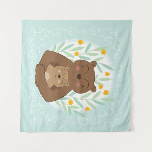 Mama Beer en Baby Beer op Aqua Blue Wandkleed (Voorkant (horizontaal))