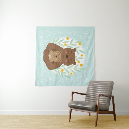 Mama Beer en Baby Beer op Aqua Blue Wandkleed (In Situ (horizontaal))
