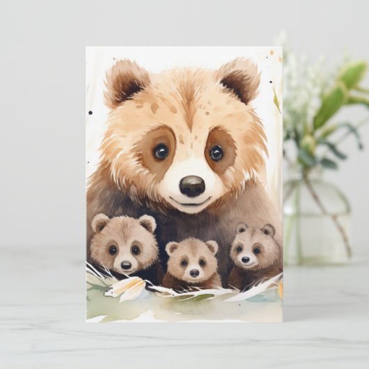 Mama Beer en Cubs Triplet Baby shower Kaart (Staand voorkant)
