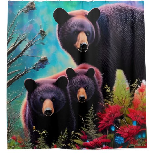 Mama Beer en welpen Douchegordijn (Voorkant)