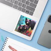 Mama Beer en welpen Sticker (Laptop met iPhone)