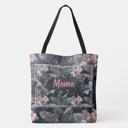 Mama Beer Floral Pattern Pink Grey Tote Bag (Achterkant)