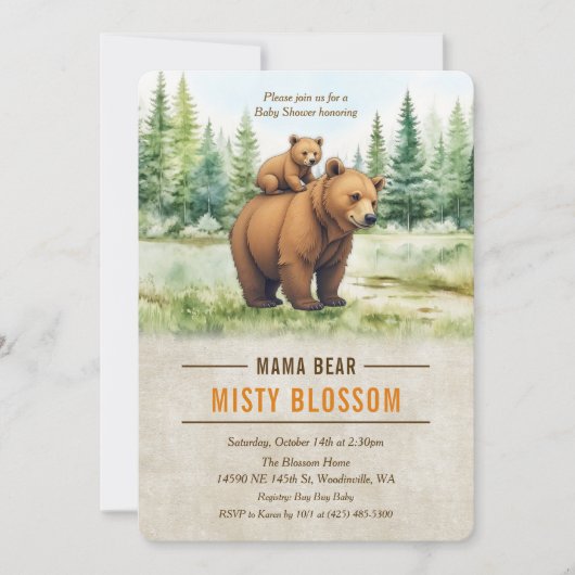 Mama Beer Forest Baby shower Invitation Kaart (Voorkant)