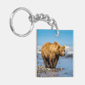 Mama beer kijkt naar haar twee kinderen sleutelhanger (Voorkant Links)