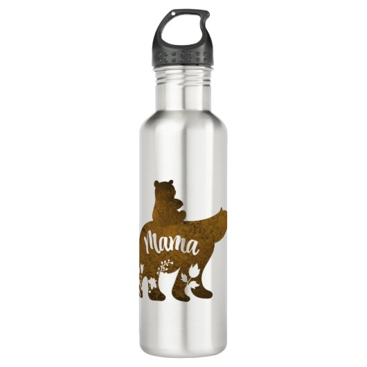 Mama Beer met 1 welp rijden op mama's rug Waterfles (Voorkant)