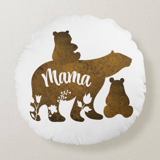 Mama Beer Met 2 Cubs Moeder Van Twee Rond Kussen (Voorkant)