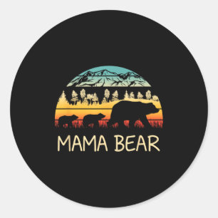 Mama beer met 2 welpen retro bergen moederdag ronde sticker