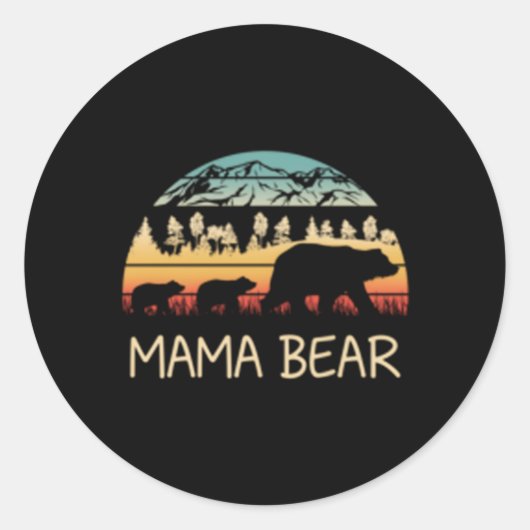 Mama Beer met 2 welpen Ronde Sticker (Voorkant)
