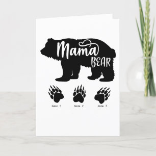 Mama Beer met 3 pootafdrukken (persoonlijke namen) Feestdagen Kaart