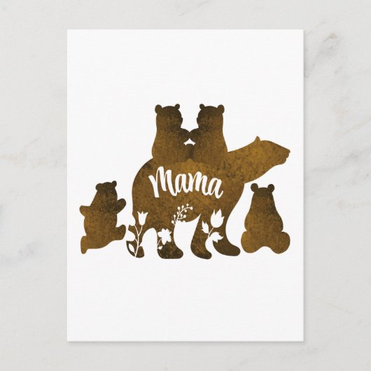 Mama Beer Met 4 Cubs Moeder Van Vier Kinderen Gift Briefkaart (Voorkant)