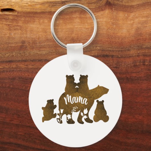 Mama Beer Met 4 Cubs Moeder Van Vier Kinderen Gift Sleutelhanger (Achterkant)
