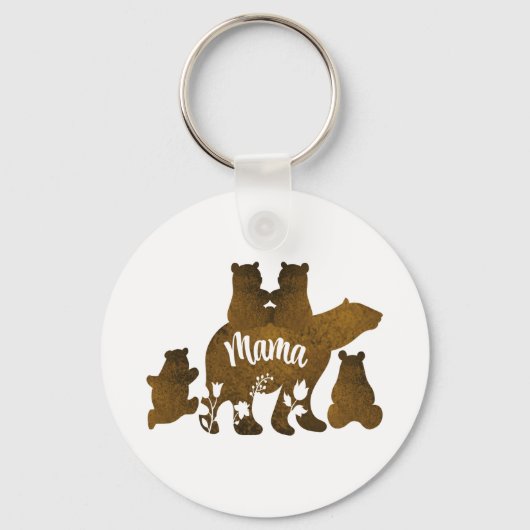 Mama Beer Met 4 Cubs Moeder Van Vier Kinderen Gift Sleutelhanger (Achterkant)
