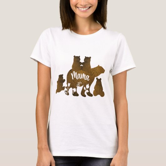 Mama Beer Met 4 Cubs Moeder Van Vier Kinderen Gift T-shirt (Voorkant)