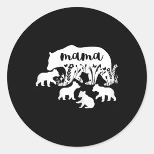 Mama Beer met 4 welpen Moederdag moeder zwangersch Ronde Sticker