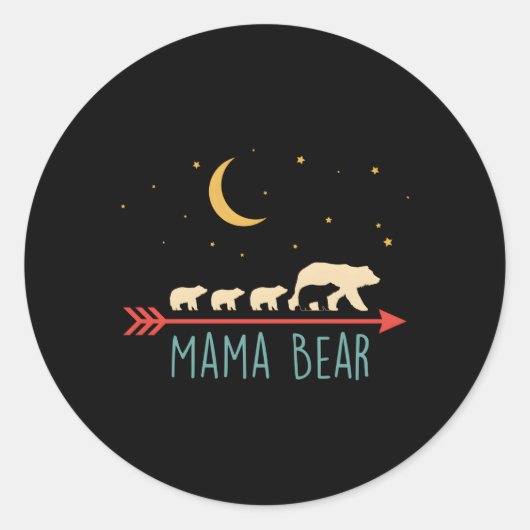 Mama Beer met 4 welpen Ronde Sticker (Voorkant)