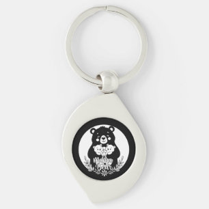 Mama Beer met Twee Welpen Hart Lijn Kunst Design Sleutelhanger