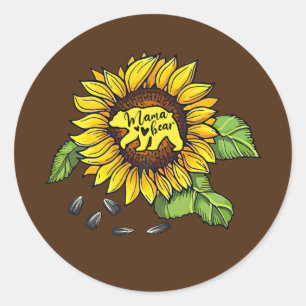 Mama Beer Sunflower Funny Moederdag mama Ronde Sticker
